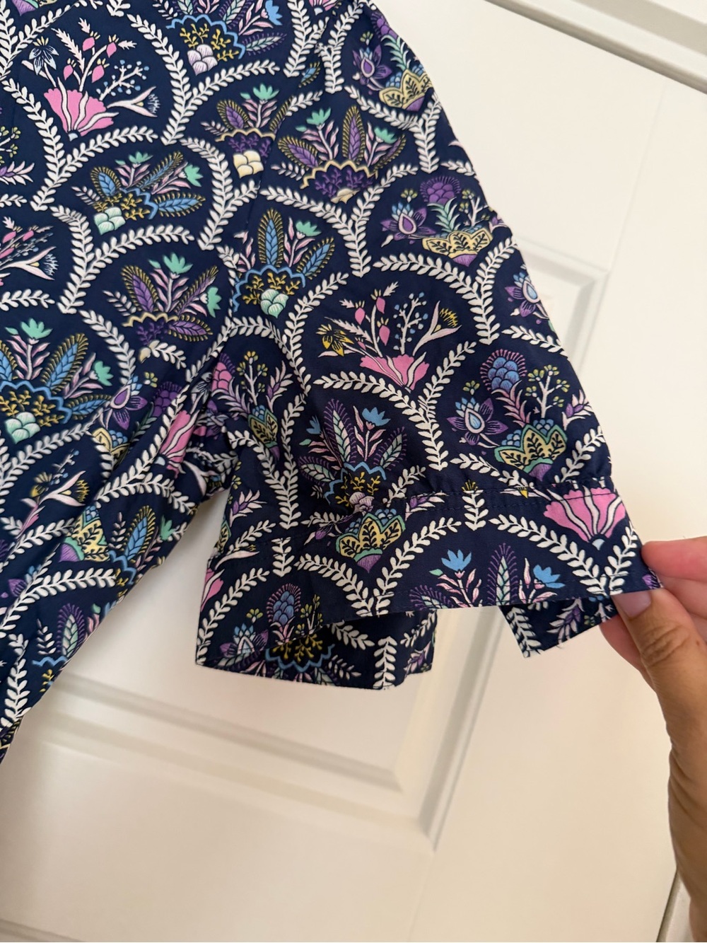 NWT Talbots floral geometric Printed navy Tie-Waist Dress - sz Petite Med - Picture 5 of 9